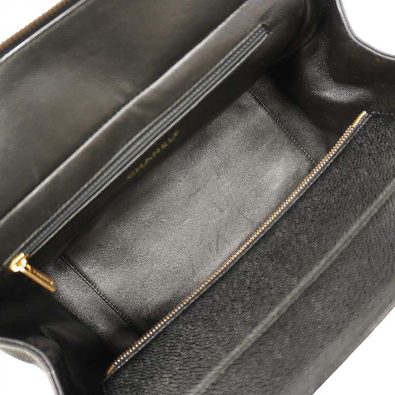 Chanel Handbag Matelasse Chain Caviar Skin Black Gold Hardware Women