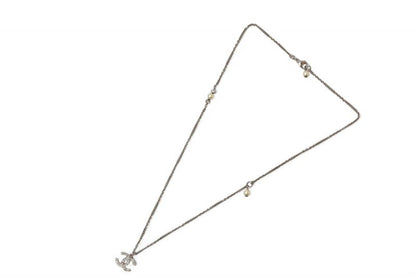 Chanel Necklace Pendant 2way Chanel Coco Mark CC Rhinestone Pearl Motif Silver