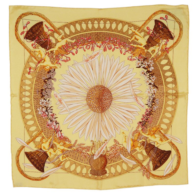 Hermes Carré 42 Amours Sunflowers Silk Yellow Women's Scarf