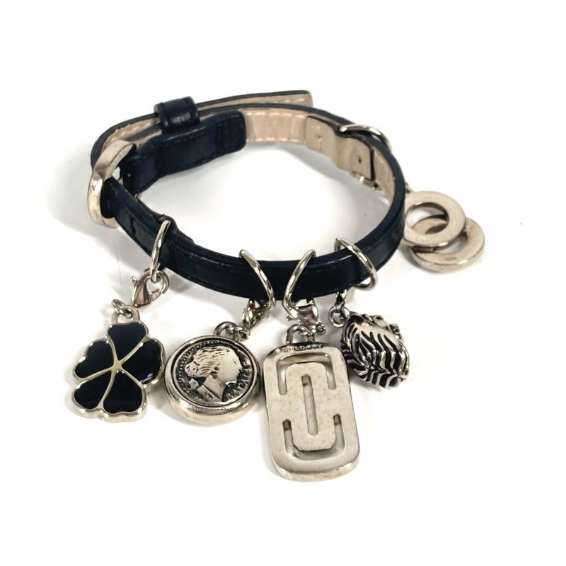 Bvlgari Bulgari Bracelet Icon Logo Charm Leather Black