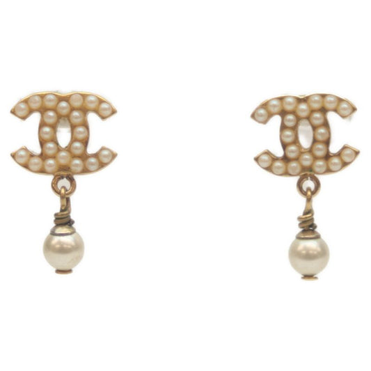 Chanel 03A GP Pearl Coco Mark Mini Pearl Swing Earrings Accessories Gold Ladies