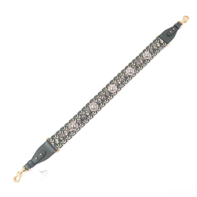 Christian DIOR Embroidery Shoulder Strap Oblique Greenish Women
