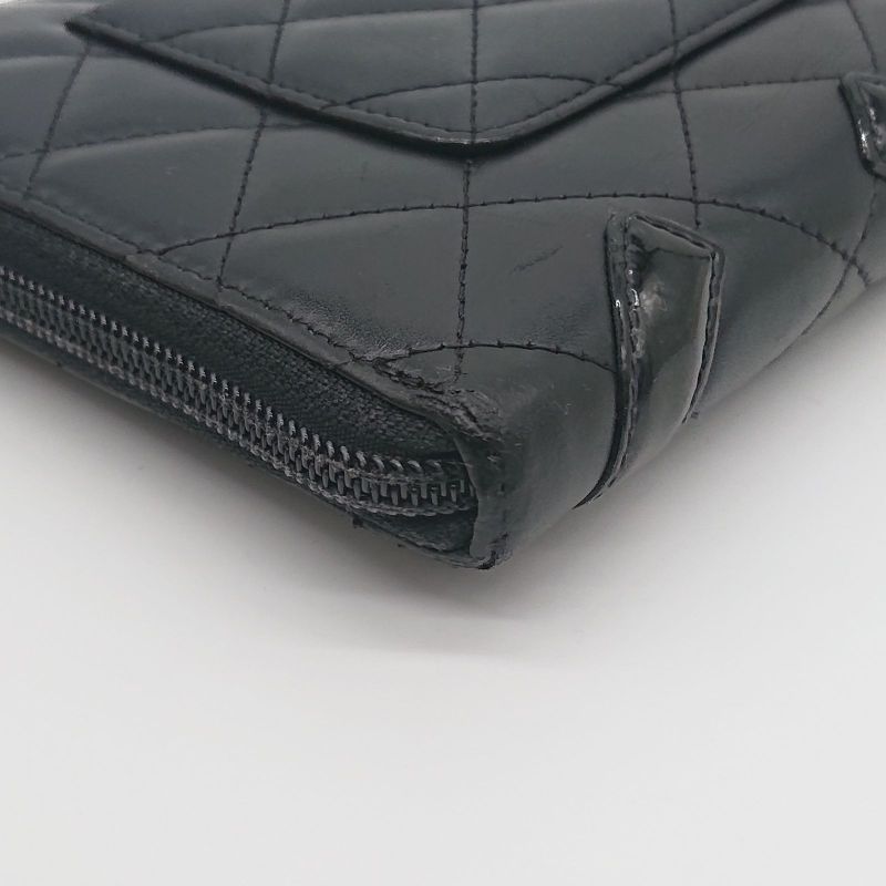 Chanel Long Wallet Organizer Cambon Line Round Zip Zipper With Seal Black/black