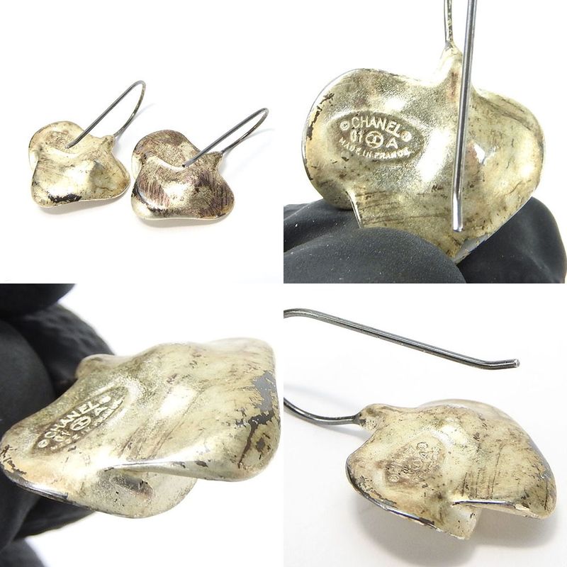 Chanel Earrings Flower Motif Coco Mark 01A Silver Plated Small Accessories