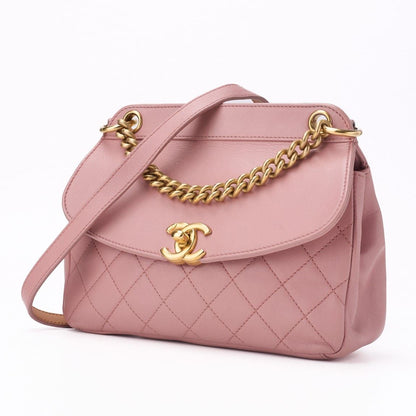 Chanel Mini Matelasse Round Flap Chain Shoulder Lambskin Pink With Gold