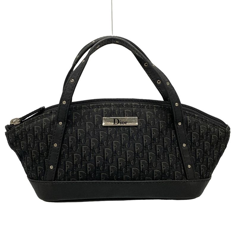 Dior/christian Dior Handbag Trotter Black And Gray Studded/mini Bag Leather