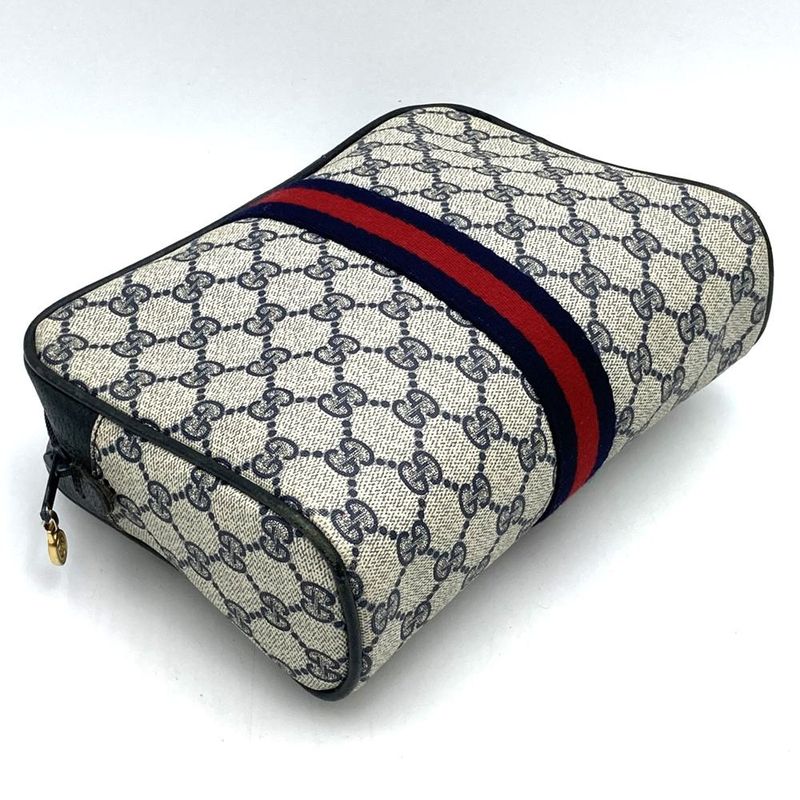 Gucci 27 004 998 Clutch Bag Second Bag Pouch GG Supreme Vintage Old Gucci Navy