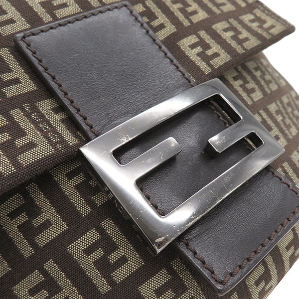 Fendi Shoulder Bag Zucchino Canvas Leather Brown Silver Hardware Brown 8bt075