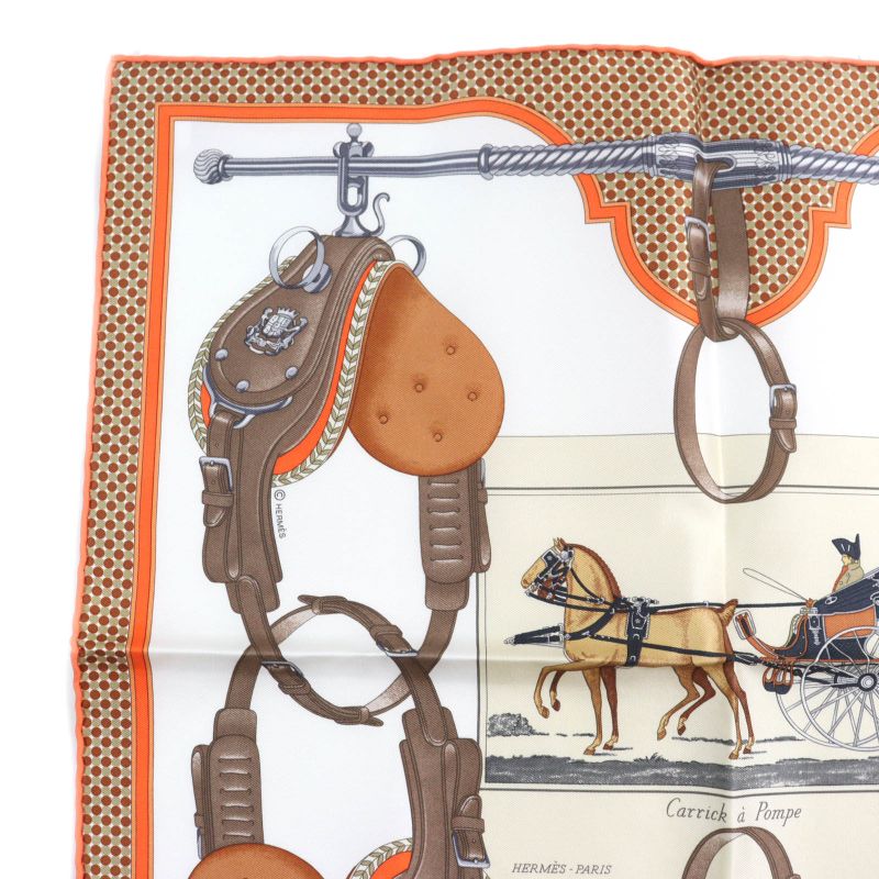 Hermes 25SS Gavroche Twill Caric-a-pomp 100% Silk Blanc/orange/brun Scarf With