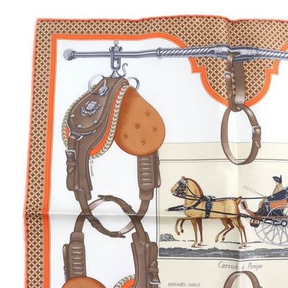 Hermes 25SS Gavroche Twill Caric-a-pomp 100% Silk Blanc/orange/brun Scarf With