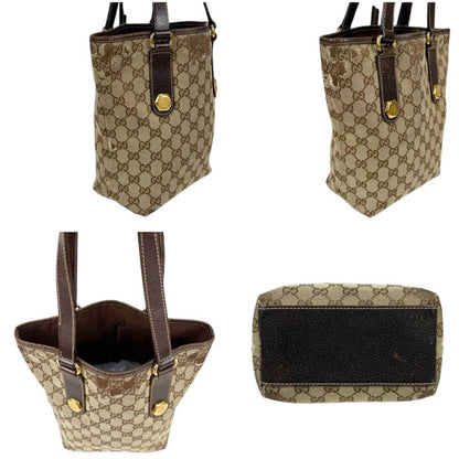 Gucci Mini Tote Handbag Brown GG Canvas Leather Gold Hardware
