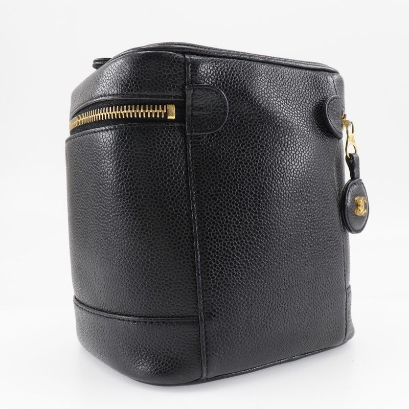 Chanel Vanity Coco Mark Handbag Caviar Skin Black Ladies Handbag