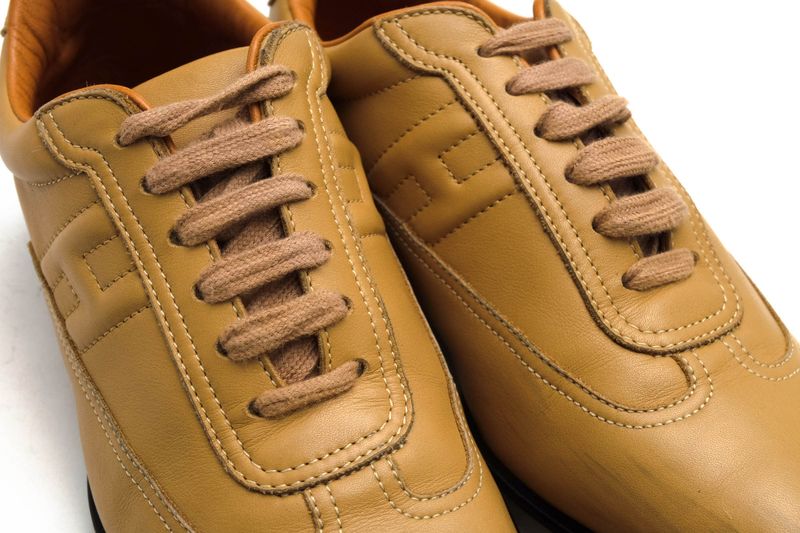 Hermes Shoes Sneakers Shoes Low Cut Ladies Women Leather Genuine Beige Quick H