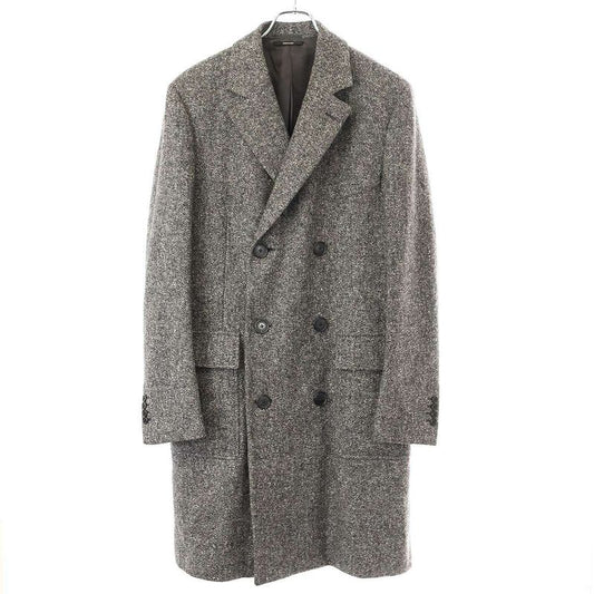 Hermes 15aw Multi-Fabric Double Breasted Tweed Coat Grey- 50
