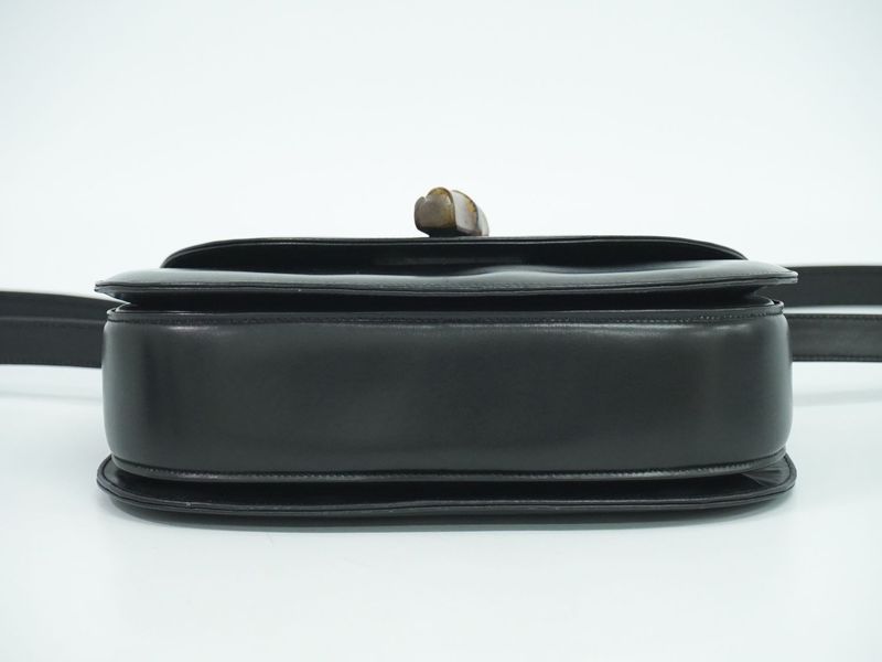 Authentic Gucci Bamboo 2WAY Shoulder Bag Handbag Pochette Leather Black Bamboo