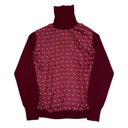 Hermes Vintage Horse Pattern Silk Wool Cut Replacement Turtleneck Sweater Knit