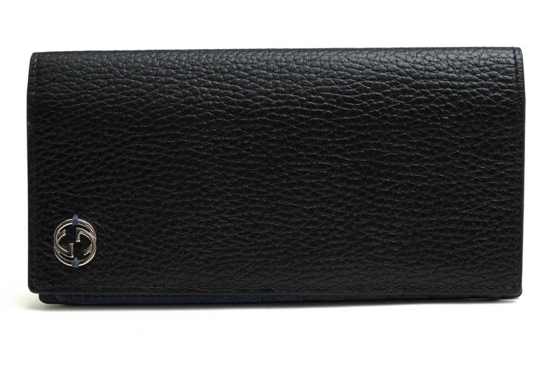 Gucci Long Wallet Men Leather Genuine Black 610467 Cao2n 1040 Interlocking G