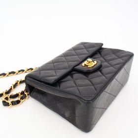 Chanel Chain Mini Matelasse Shoulder Bag Lambskin Black