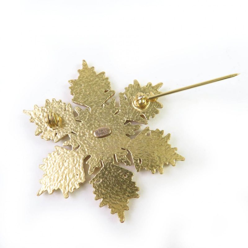 CHANEL Vintage 01A Metal Coco Mark Snowflake Brooch Beige Made In France Ladies