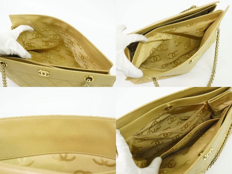 Authentic Chanel Coco Mark Chain Shoulder Bag Tote Leather Beige Coco Mark Bag