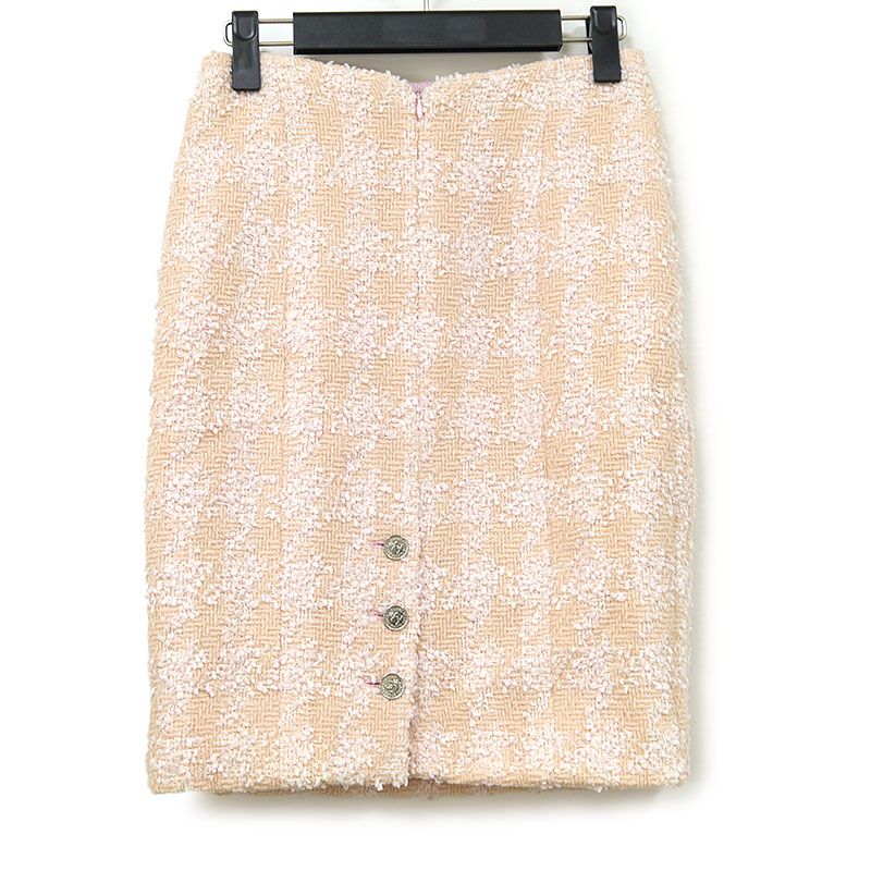 Chanel Tweed Skirt 36 P07019 Pink Beige Knee Length