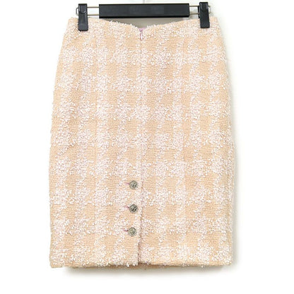 Chanel Tweed Skirt 36 P07019 Pink Beige Knee Length
