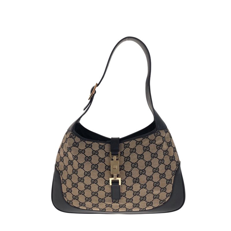 Gucci Jackie Black Gold Hardware GG Canvas/leather 001 3306 Shoulder Bag
