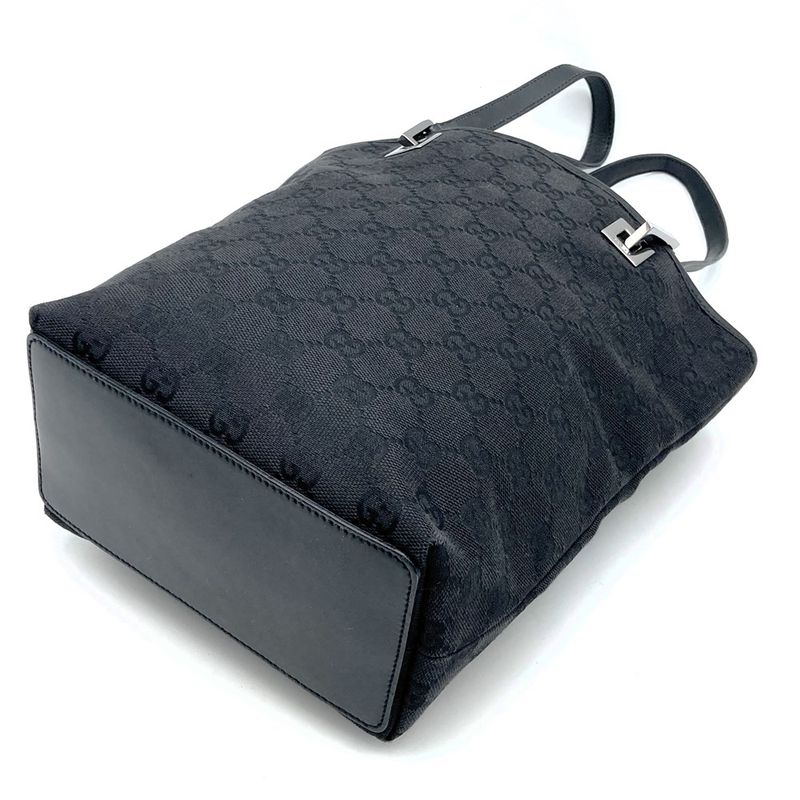 Gucci 31244 Handbag Tote Shoulder Bag GG Canvas Leather Black Women Men Fashion