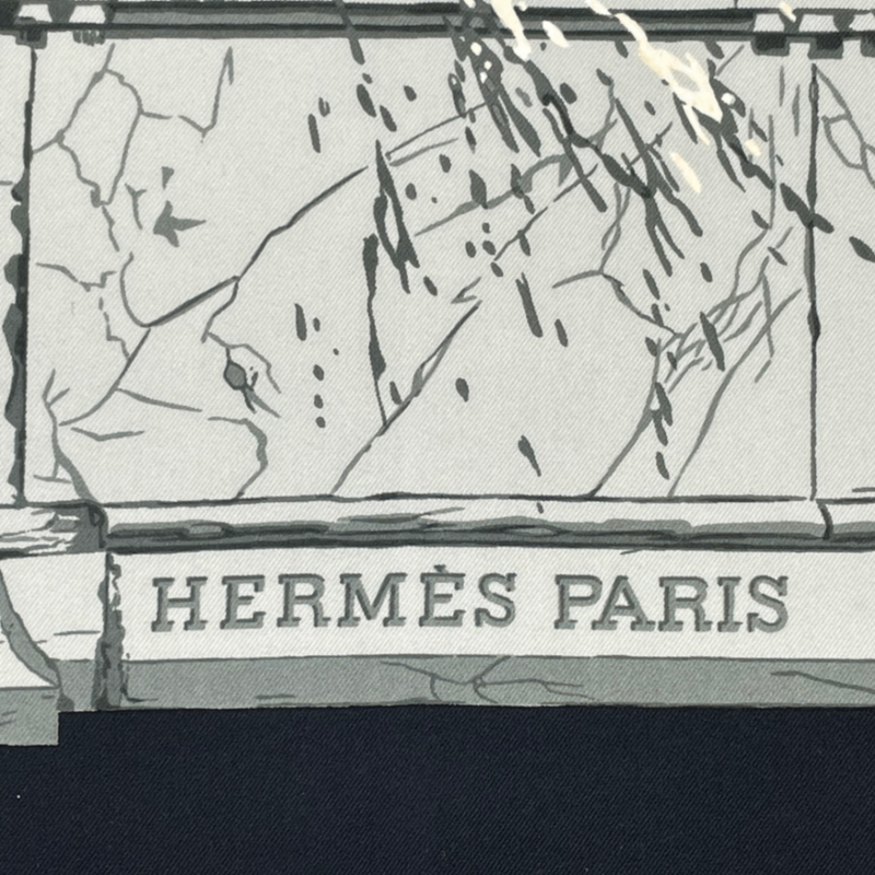 Hermes Scarf Silk Carre 90 Bartholdi Fountain Black And Gold