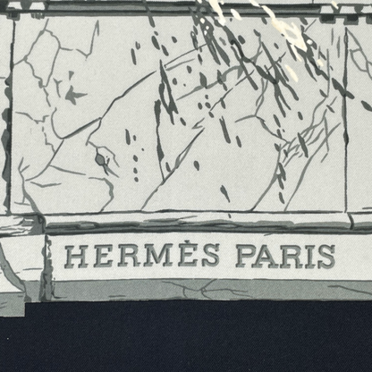 Hermes Scarf Silk Carre 90 Bartholdi Fountain Black And Gold