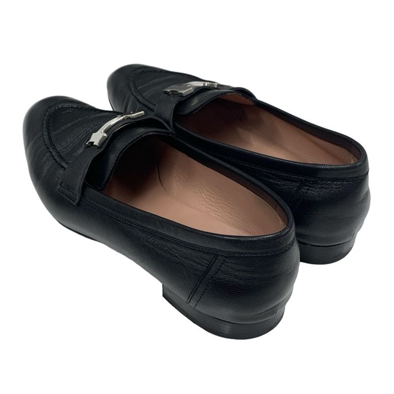 Hermes Paris Loafers Shoes Leather Black Silver Moccasins Flat Shoes Hhardware