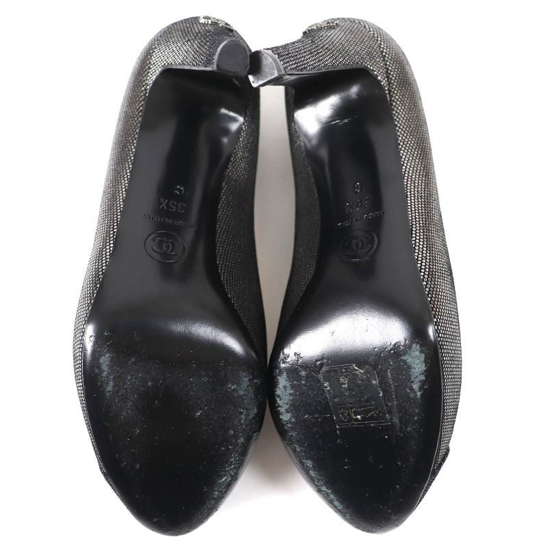 CHANEL G28557 Coco Mark Rhinestone Metallic Leather Cap Toe Platform Pumps