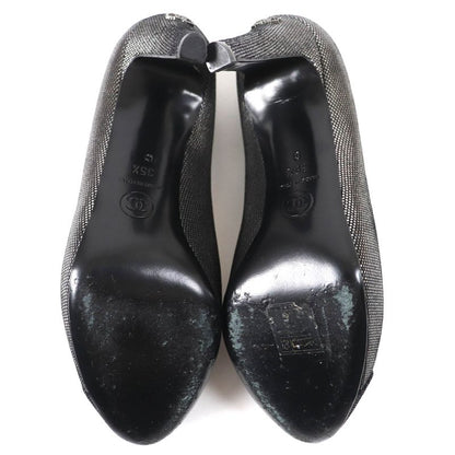 CHANEL G28557 Coco Mark Rhinestone Metallic Leather Cap Toe Platform Pumps