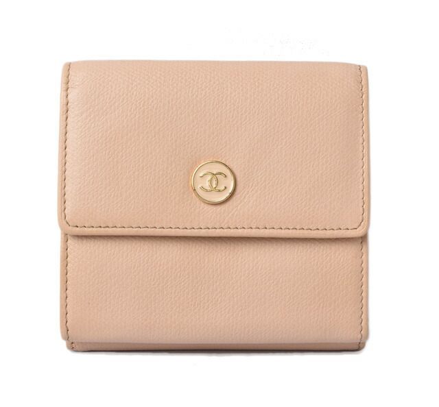 Chanel Foldable Wallet Double Hook Chanel Wallet A20902 Coco Mark Beige