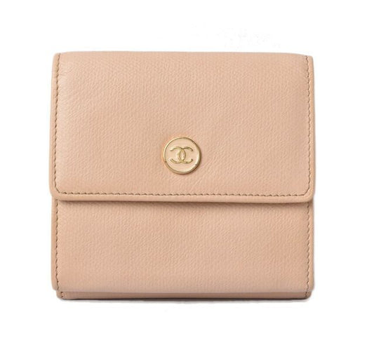 Chanel Foldable Wallet Double Hook Chanel Wallet A20902 Coco Mark Beige