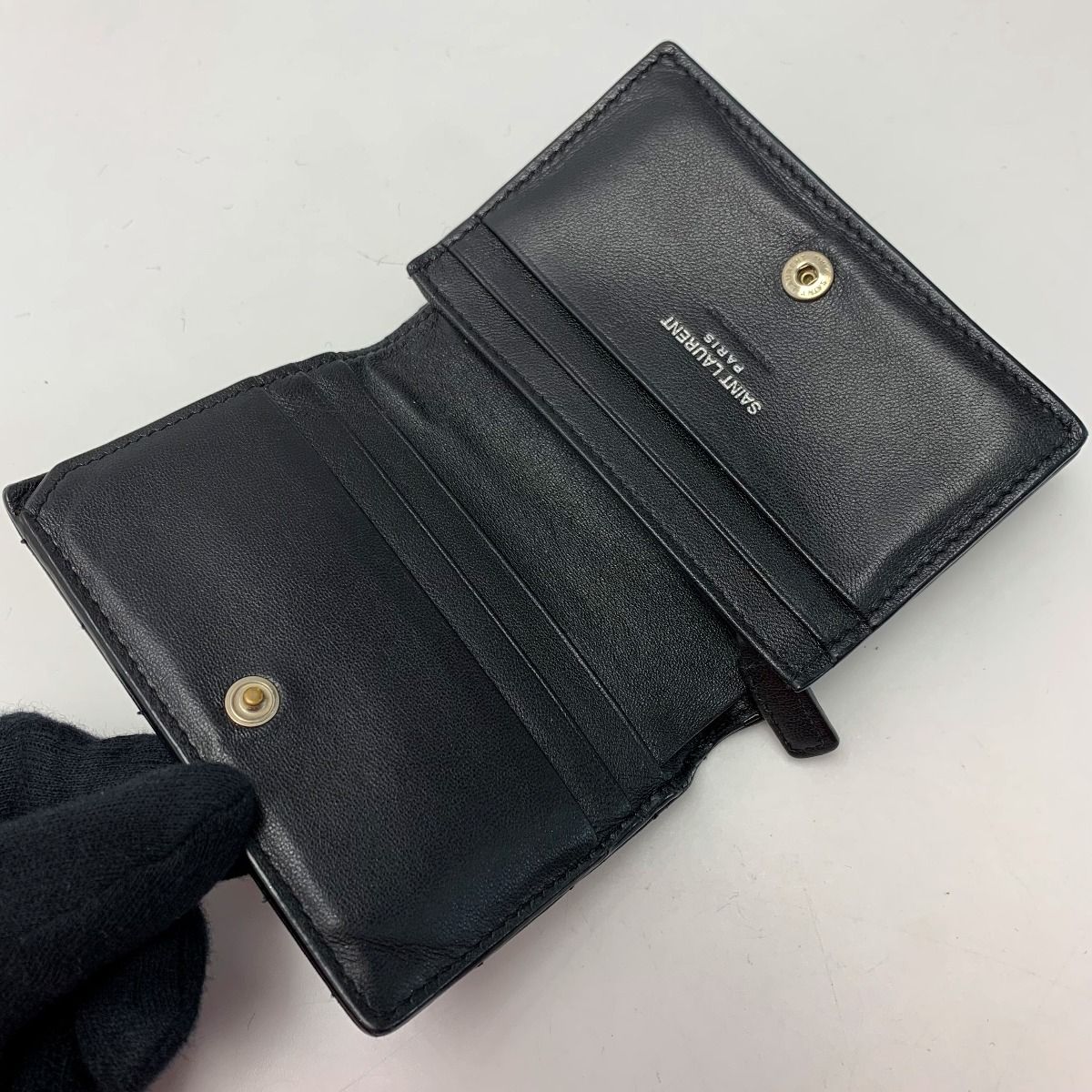 Saint Laurent(Yves Saint Laurent) Leather YSL Black Wallet Bifold Women's