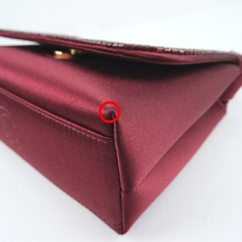 Chanel Party Bag Coco Mark Satin And Rhinestone Bordeaux Ladies Shoulder Bag