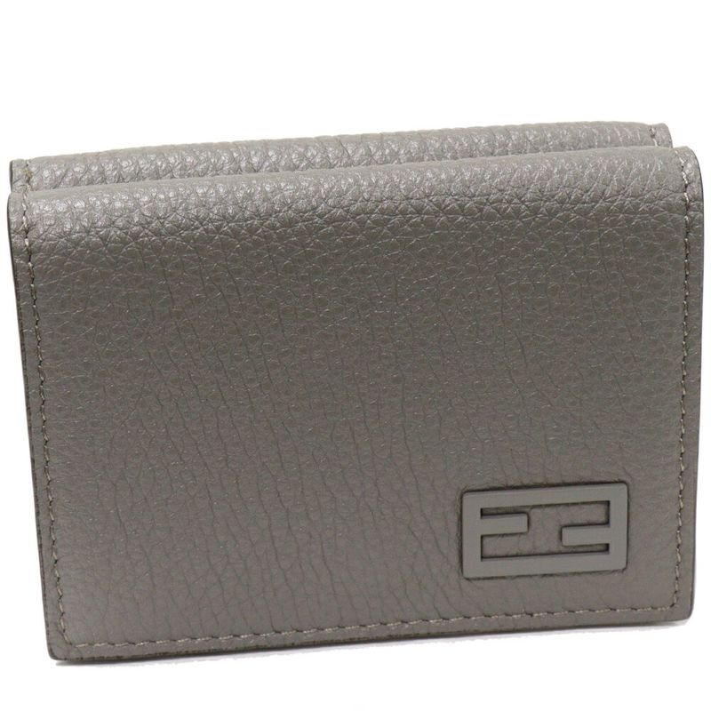 Fendi Trifold Wallet With Coin Purse FF Bucket Calf Grey 7m0280 AG0L F0qa1