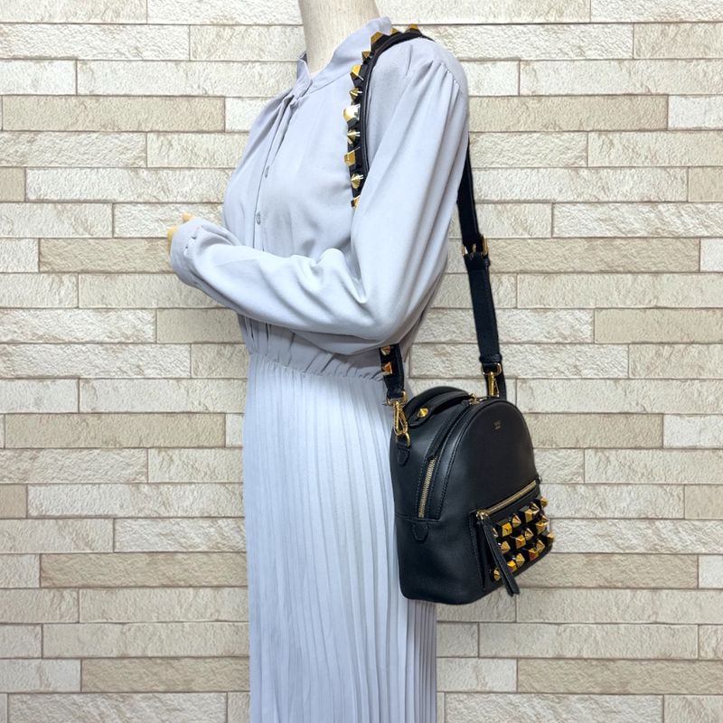 Fendi Bolsavit Dolce Studded Shoulder Bag Leather 8bt281 Black Women's Fendi