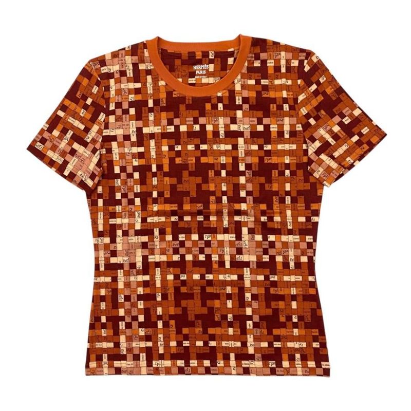 Hermes Short Sleeve T-Shirt Bolduc Check Micro 5e4645dk 36 Size Cotton Logo