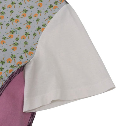 Prada Cotton All-over Patterned Switched Short Sleeve Cut And Sewn Top Women's