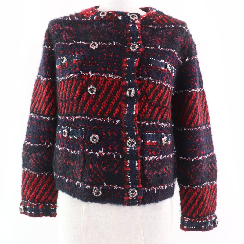 CHANEL 23B P75716k10880 Cashmere Silk Alpaca Blend Coco-mark Collarless Tweed