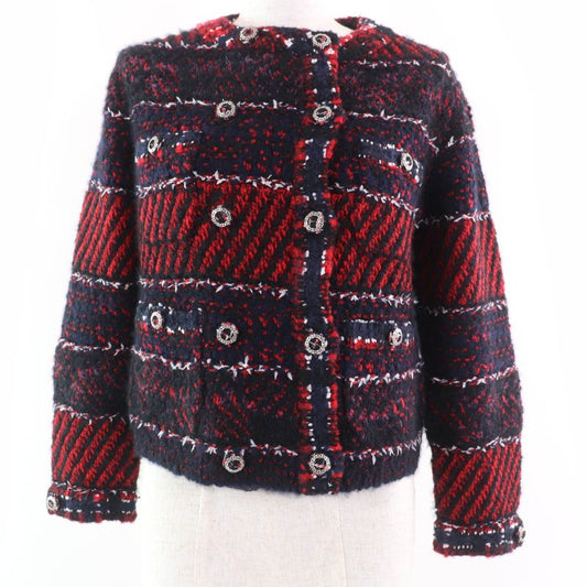 CHANEL 23B P75716k10880 Cashmere Silk Alpaca Blend Coco-mark Collarless Tweed