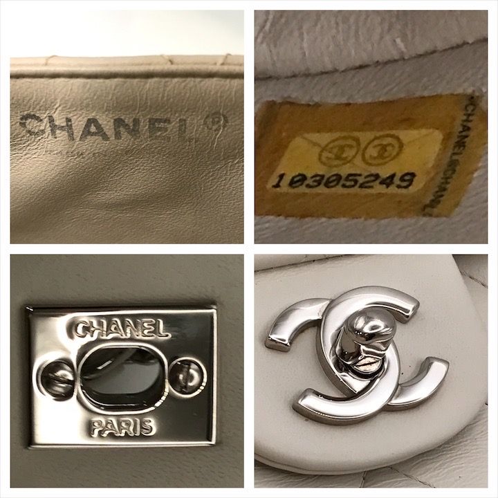 Chanel CC Logo Turnlock Lambskin Chain Shoulder Bag White Purse