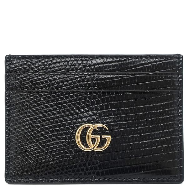 Gucci Card Case GG Marmont Leather Black Gold Hardware Business Card Holder