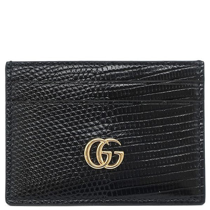 Gucci Card Case GG Marmont Leather Black Gold Hardware Business Card Holder