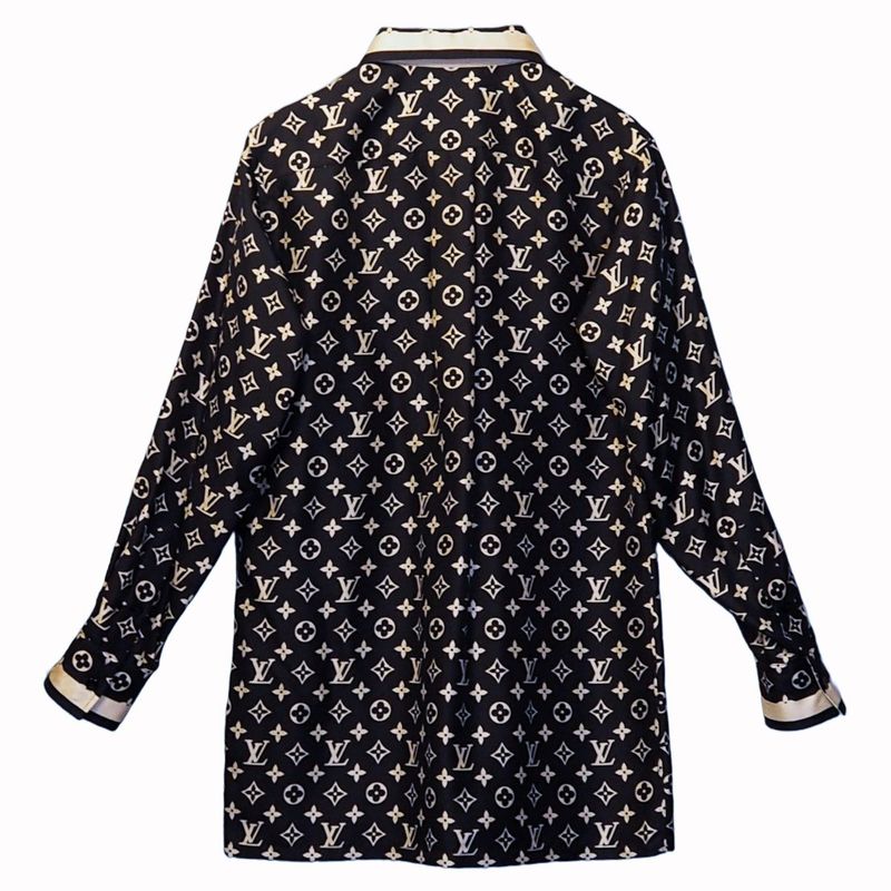 Louis Vuitton Monogram Pajama Shirt Silk Shirt Blouse Women's Tops Navy Ivory