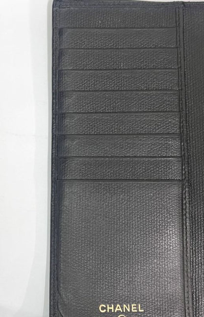 Chanel Long Wallet Coco Button Bifold Wallet Black Leather 60bs190