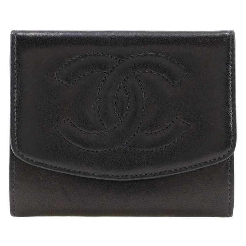 Chanel Coco Mark Vintage Lambskin Black Ladies Coin Case