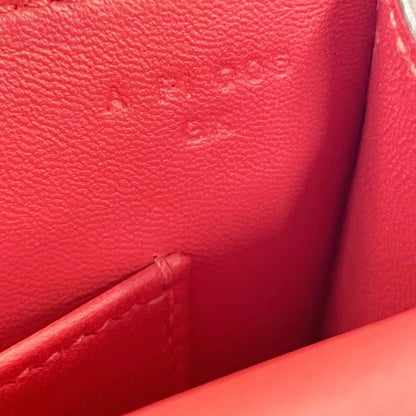 Hermes Leather Silver Hardware Velu Chain Mini Shoulder Bag Red Engraved a